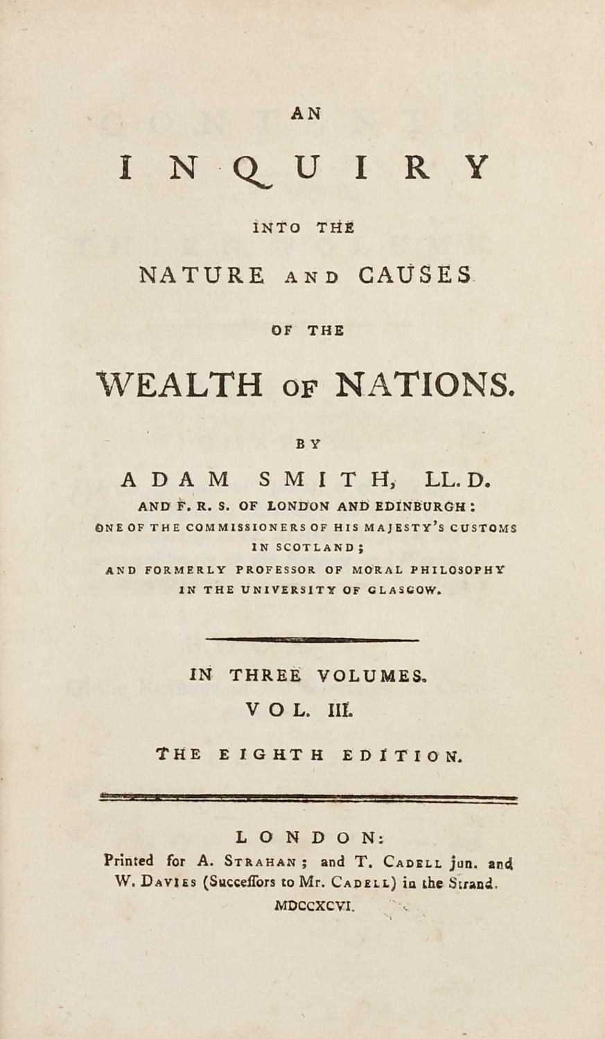 Title page of An Inquiry into the Nature and Causes of the Wealth of Nations